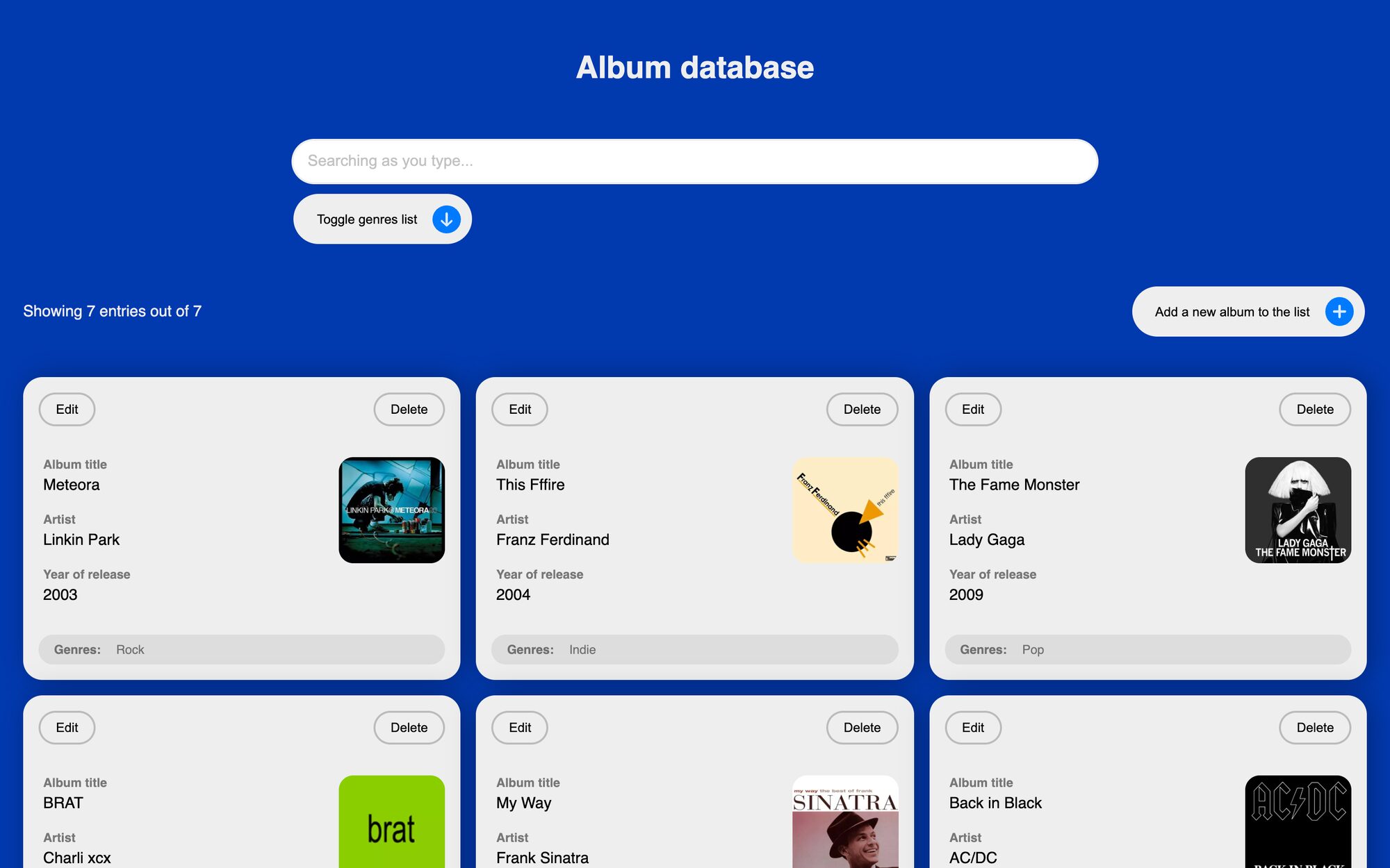 The Album Database list of albums